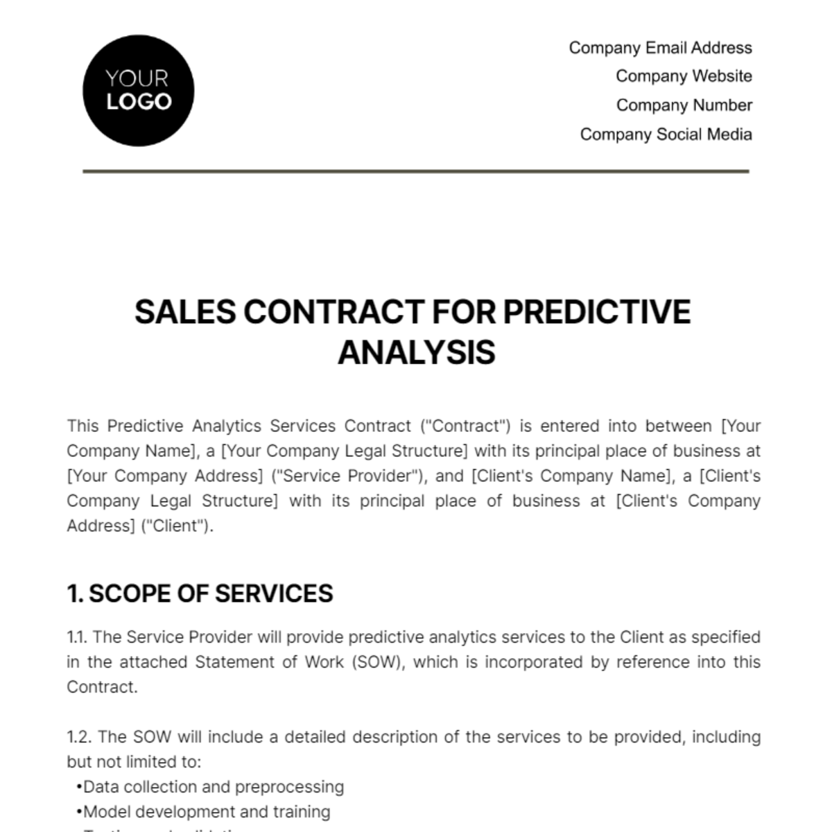 Sales Contract for Predictive Analytics Template