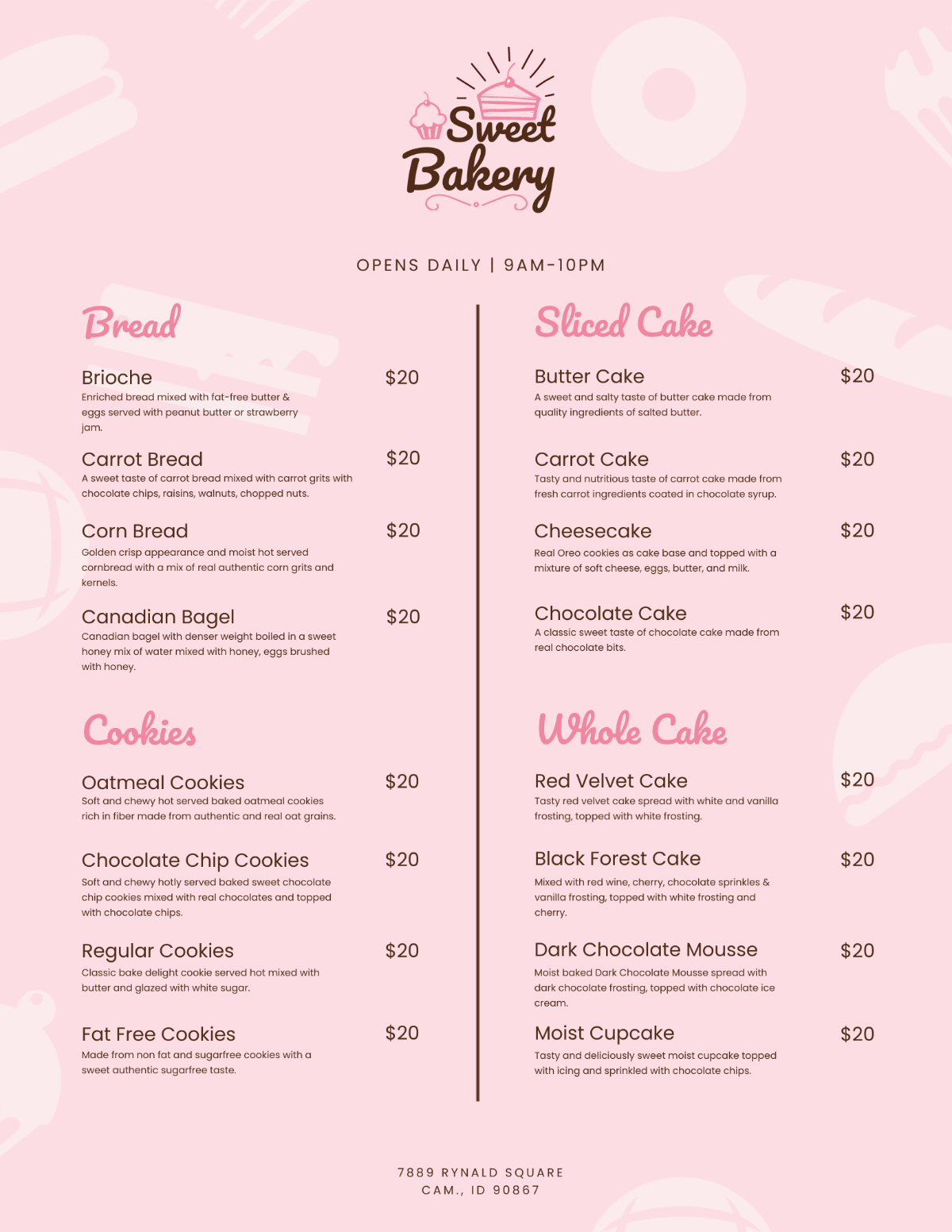 Sweet Bakery Menu - Edit Online & Download Example