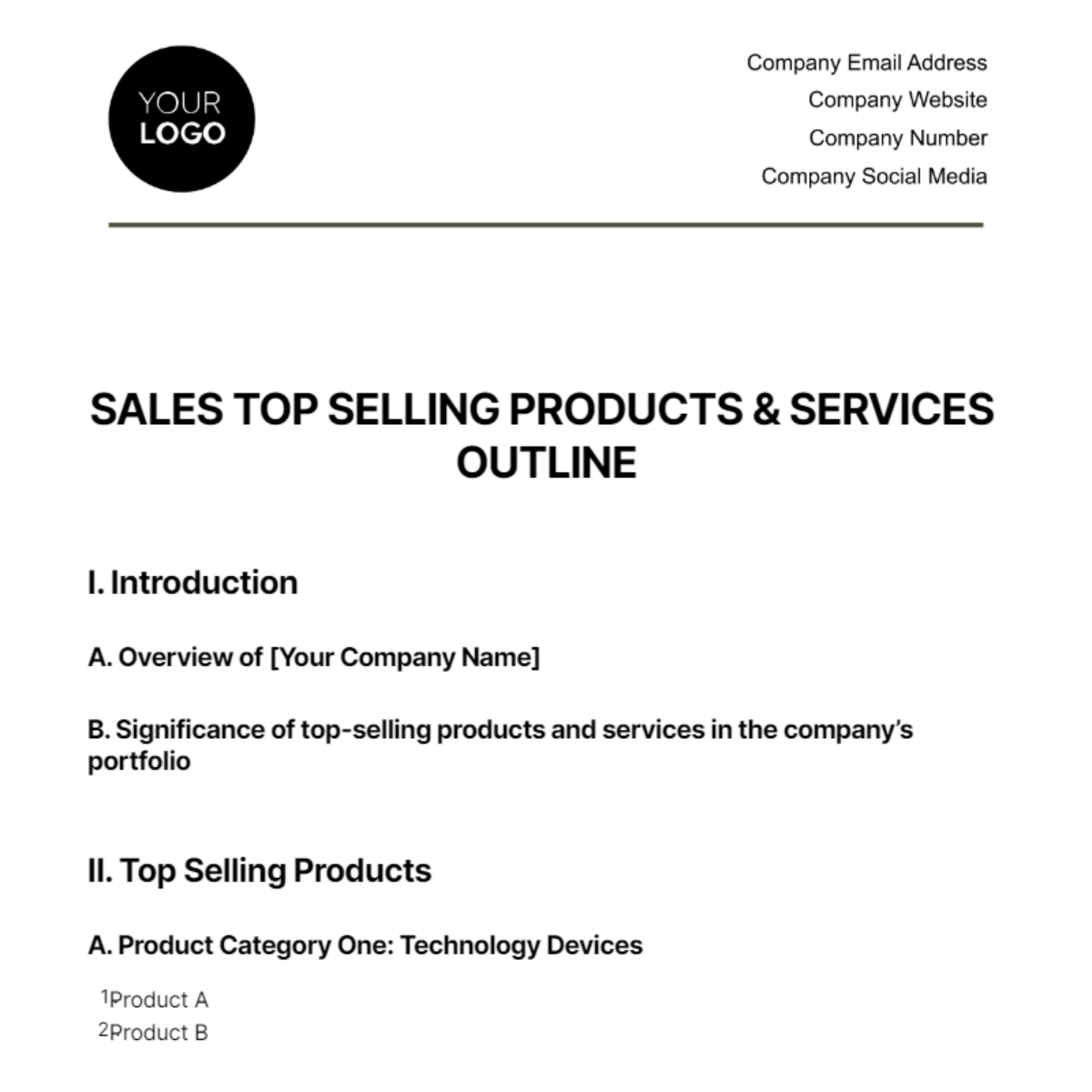 Sales Top Selling Products & Services Outline Template