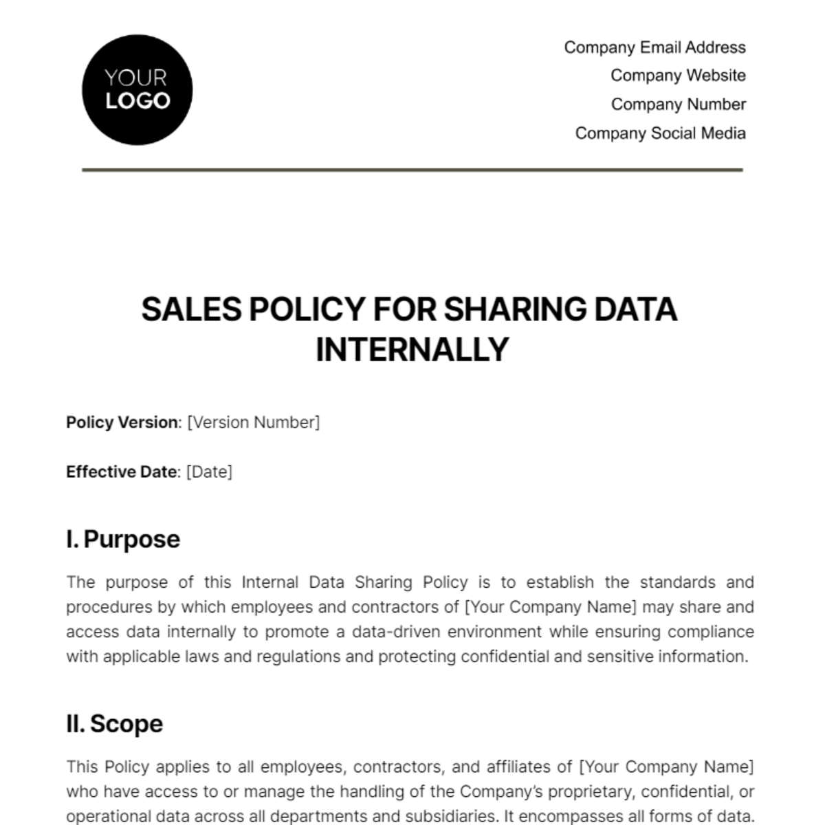 Free Sales Policy for Sharing Data Internally Template