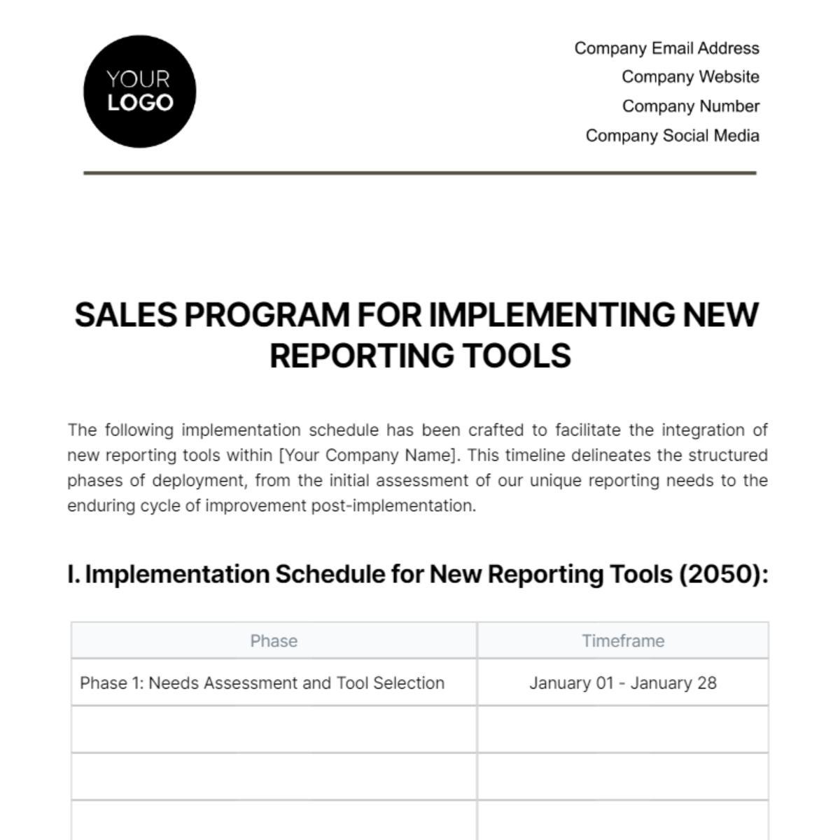 Sales Program for Implementing New Reporting Tools Template