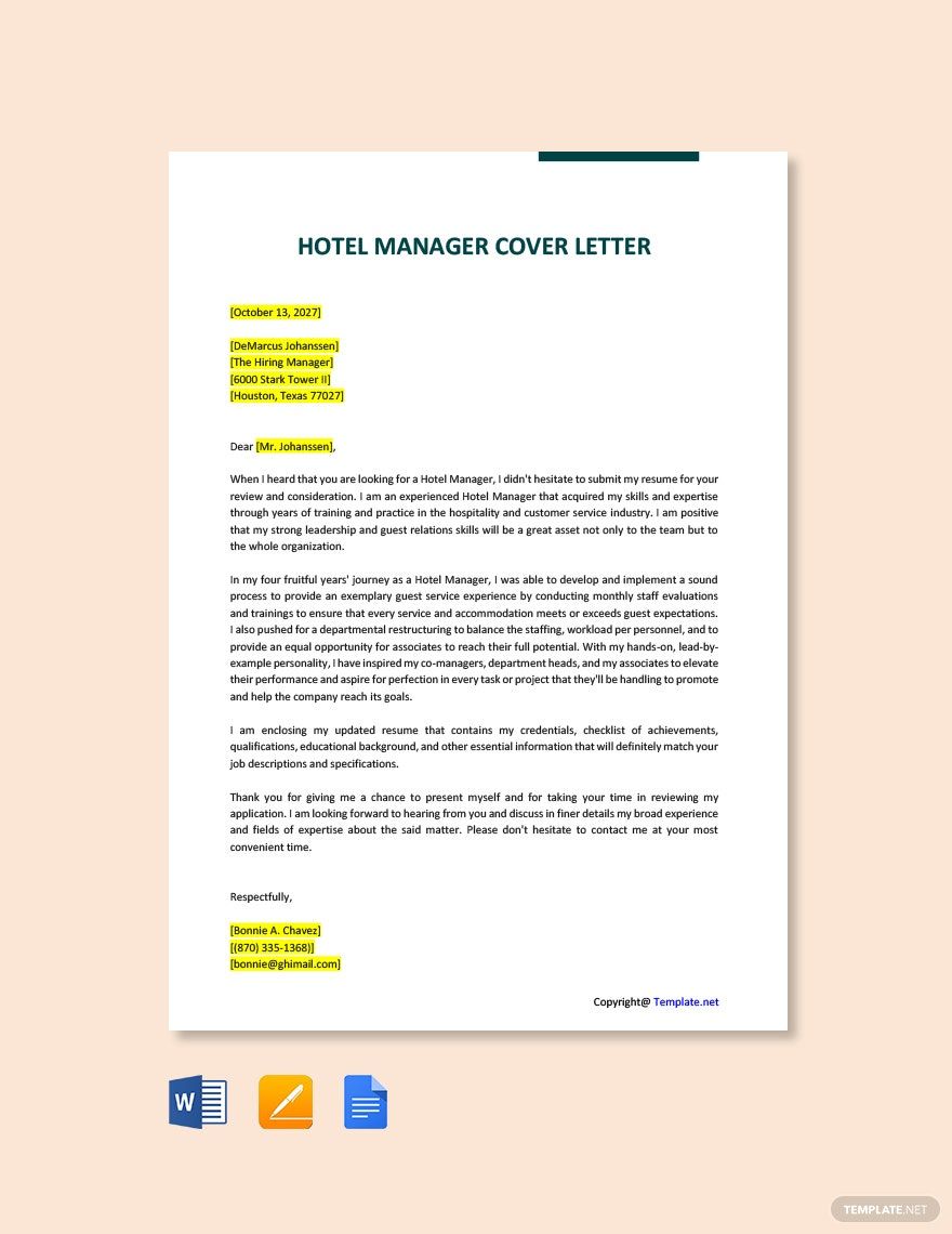 cover letter for hotel chef position