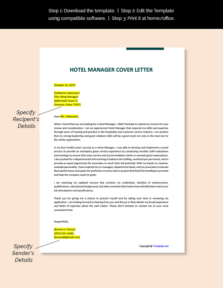 Hotel Manager Cover Letter Template
