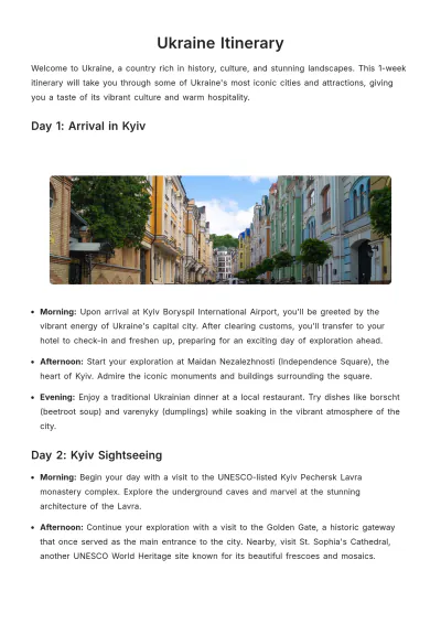 Free Ukraine Itinerary Template to Edit Online