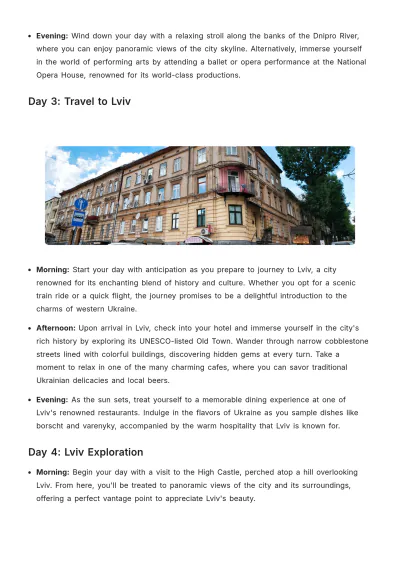 Free Ukraine Itinerary Template to Edit Online