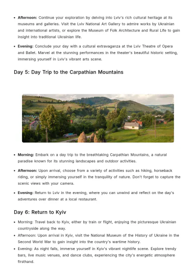 Free Ukraine Itinerary Template to Edit Online