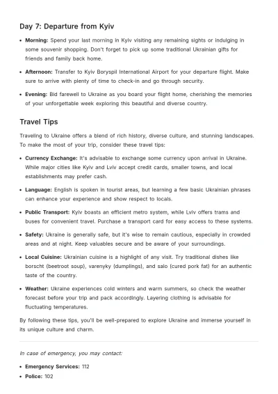 Free Ukraine Itinerary Template to Edit Online