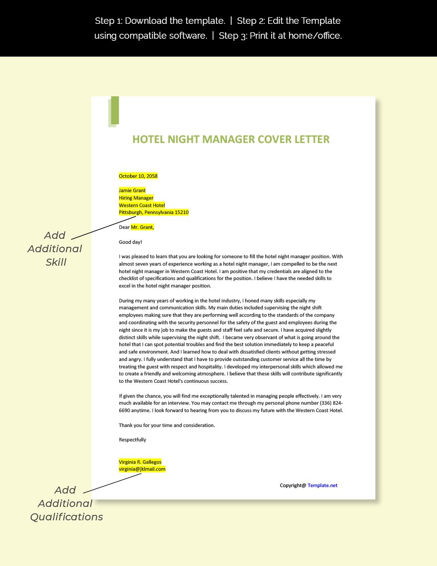 Hotel Night Manager Cover Letter
