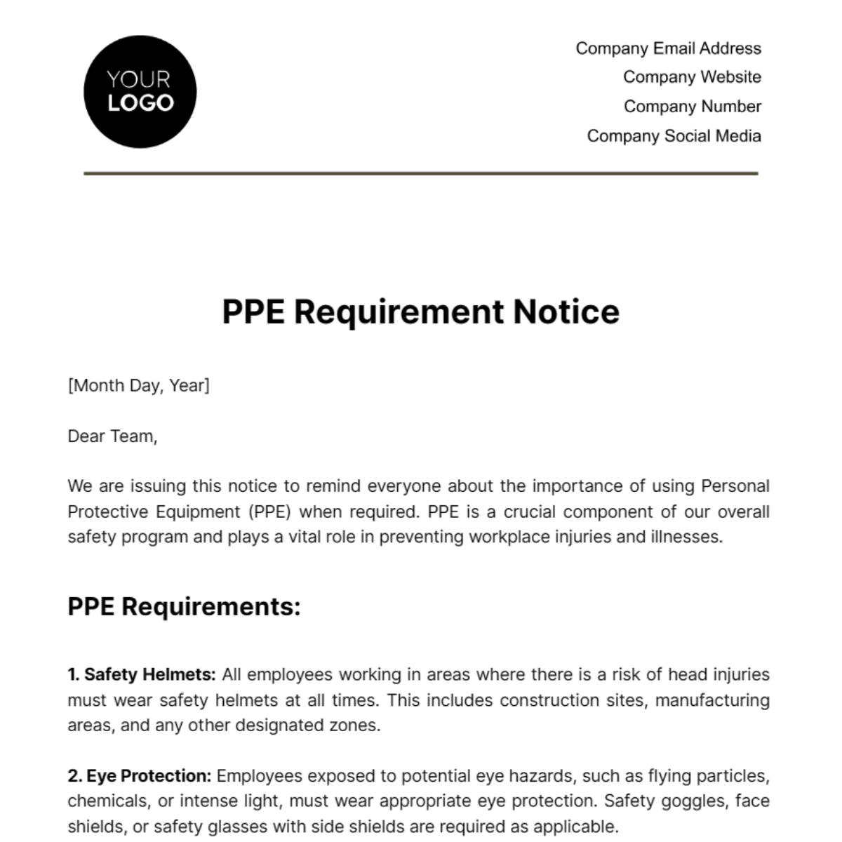 PPE Requirement Notice Template - Edit Online & Download