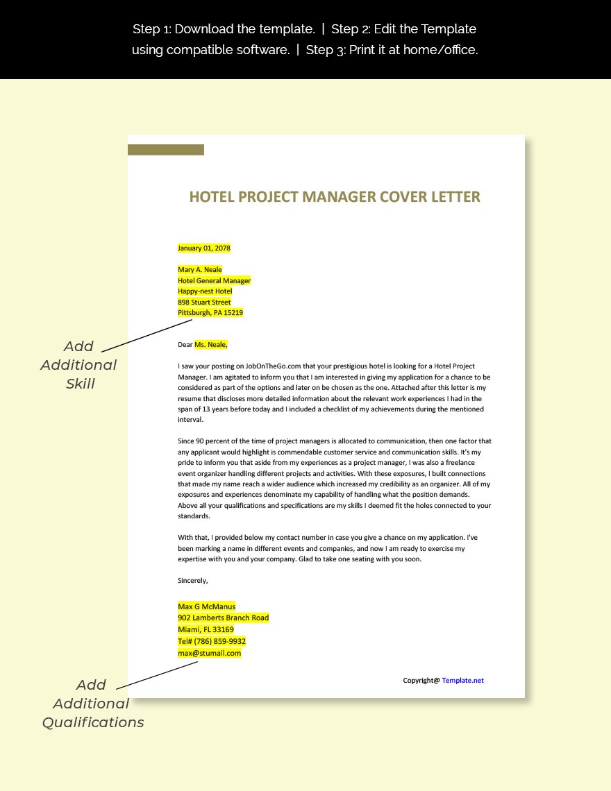 Hotel Project Manager Cover Letter