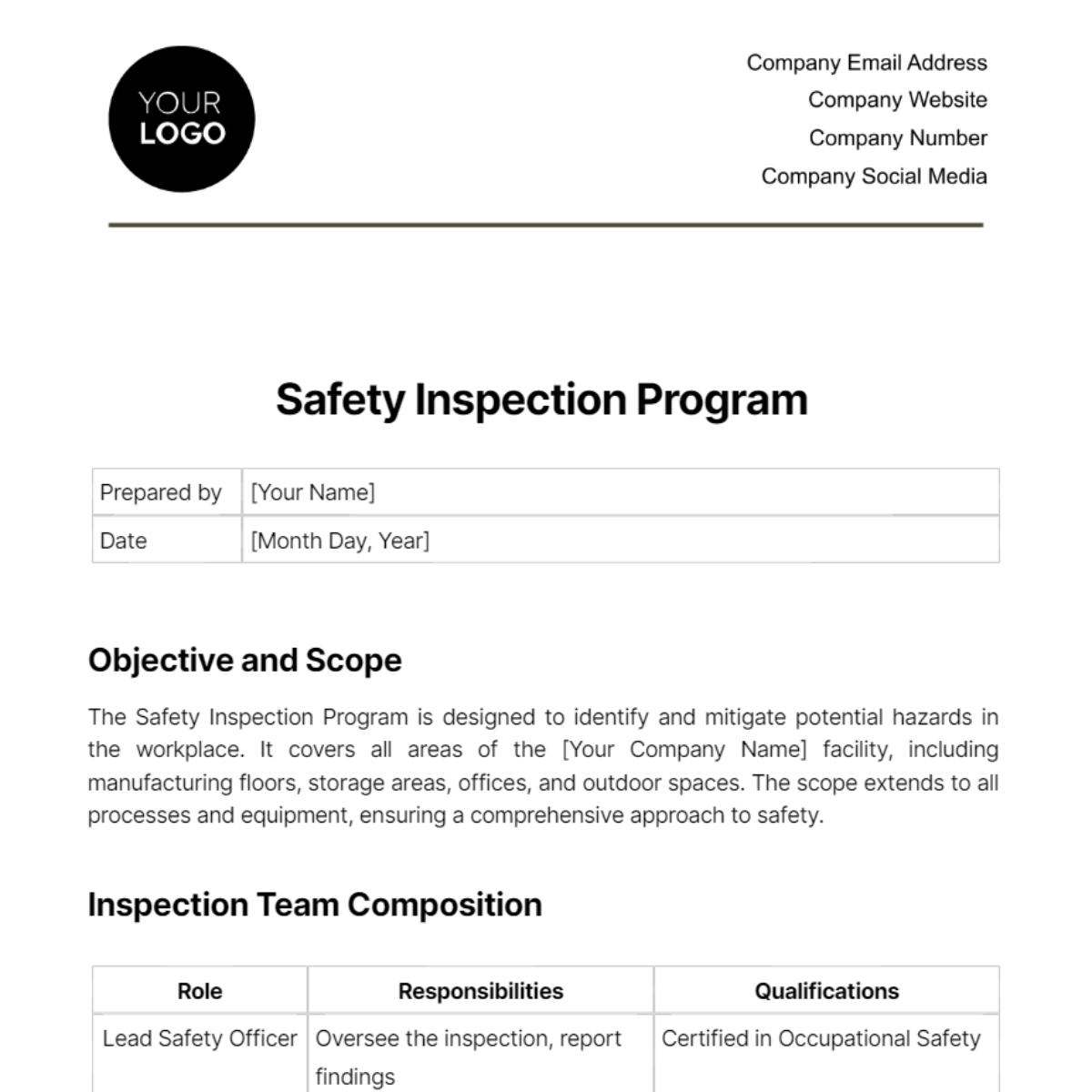 Safety Inspection Program Template