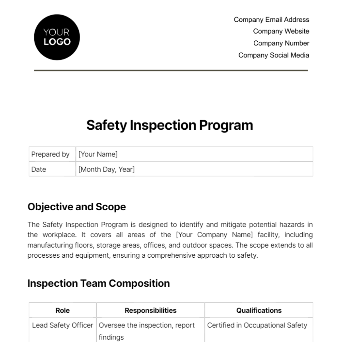 Safety Inspection Program Template - Edit Online & Download