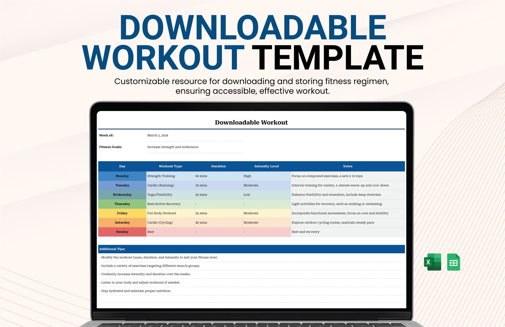 Downloadable Workout Template in Excel, Google Sheets