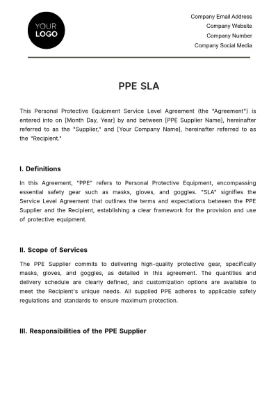 Free PPE SLA Template to Edit Online