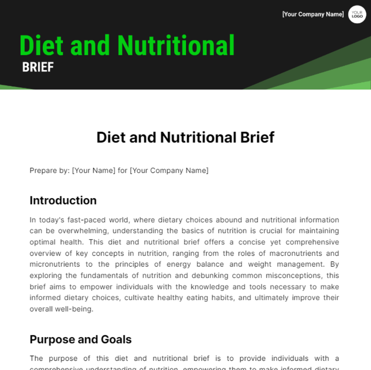 Diet and Nutritional Brief Template - Edit Online & Download