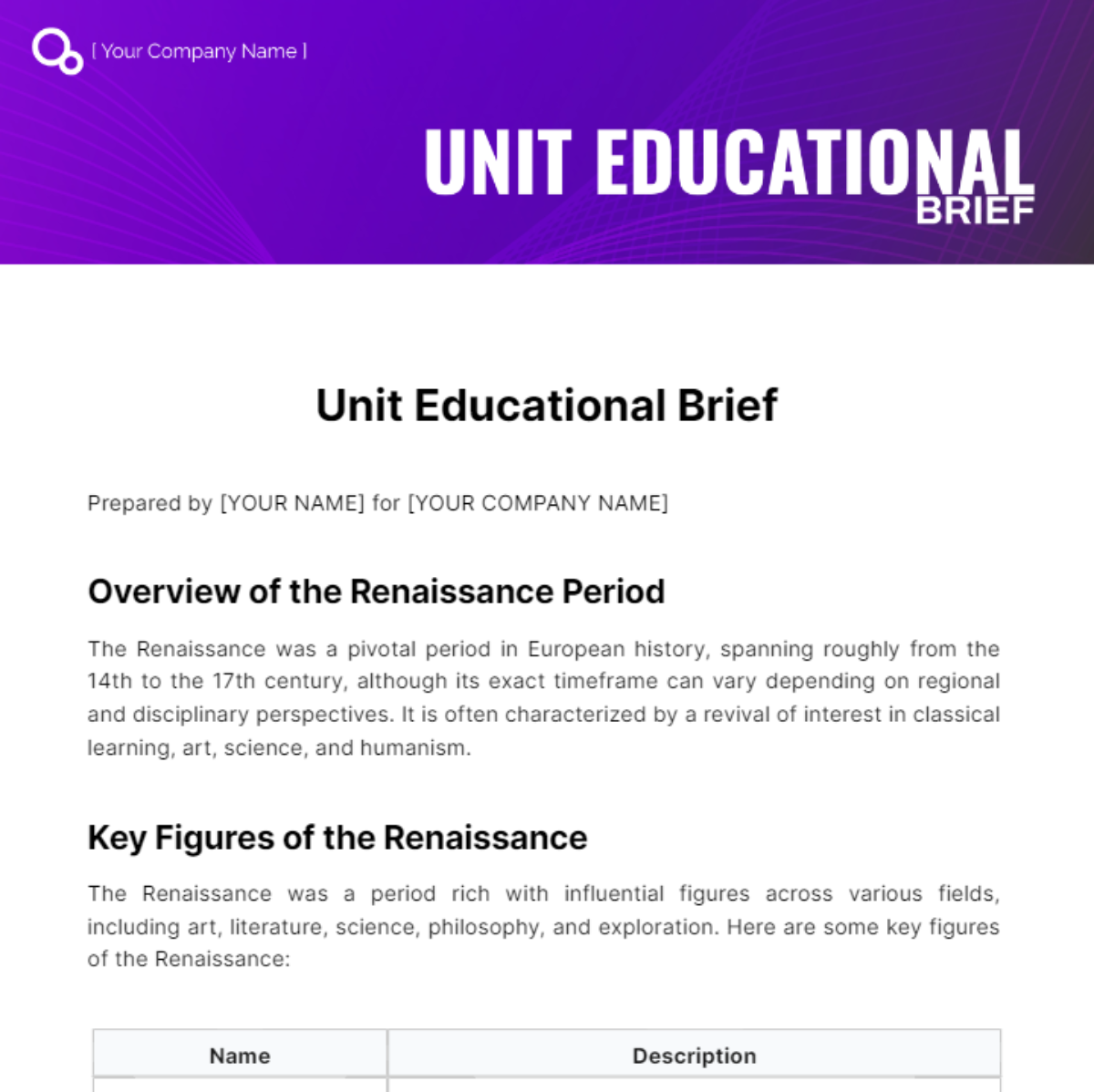 Unit Educational Brief Template - Edit Online & Download