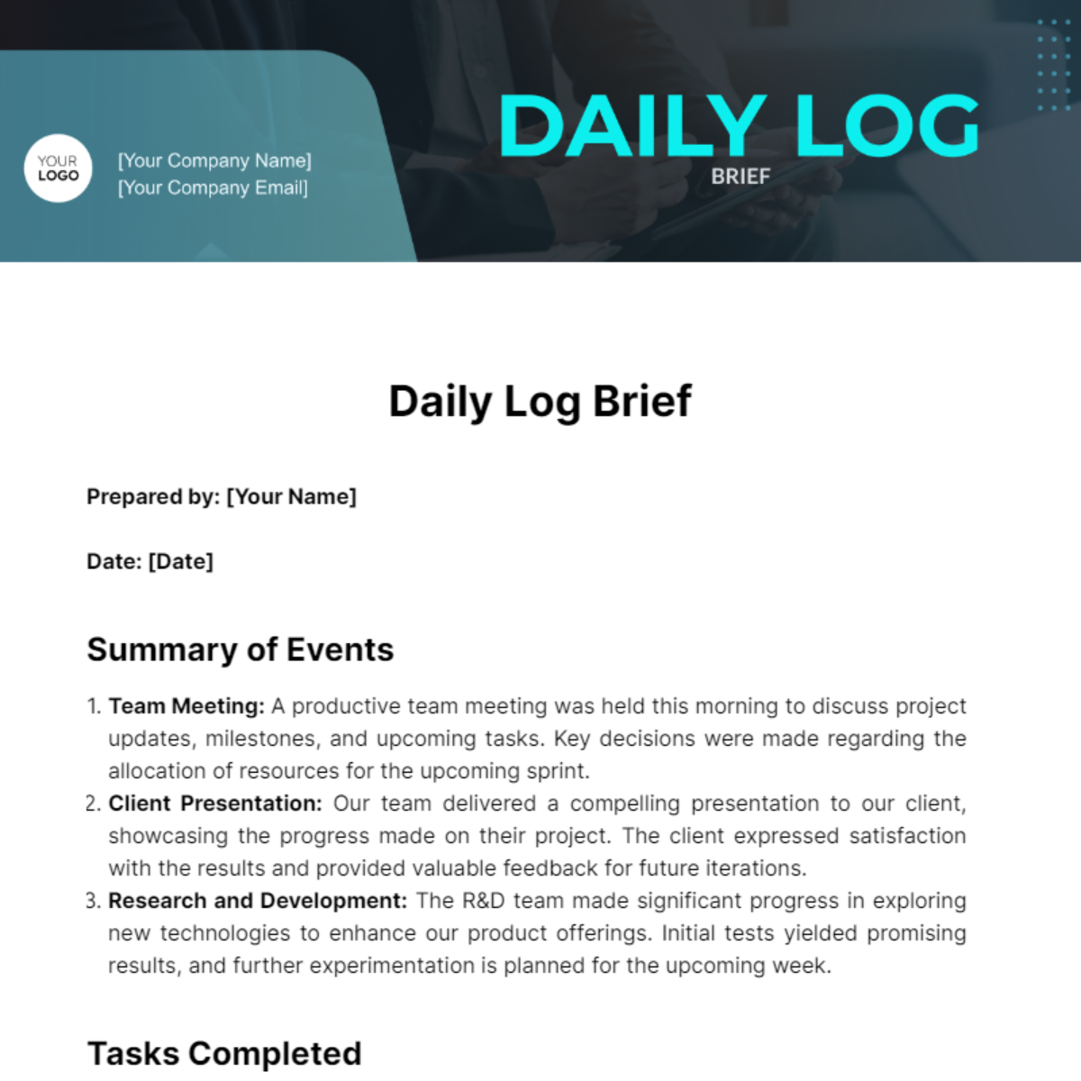 Daily Log Brief Template - Edit Online & Download