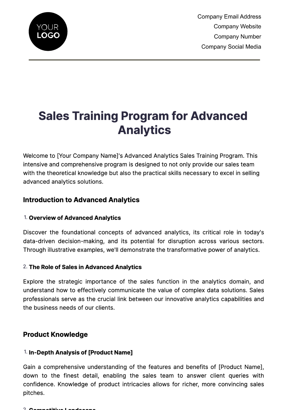 Sales Training Program for Advanced Analytics Template - Edit Online & Download