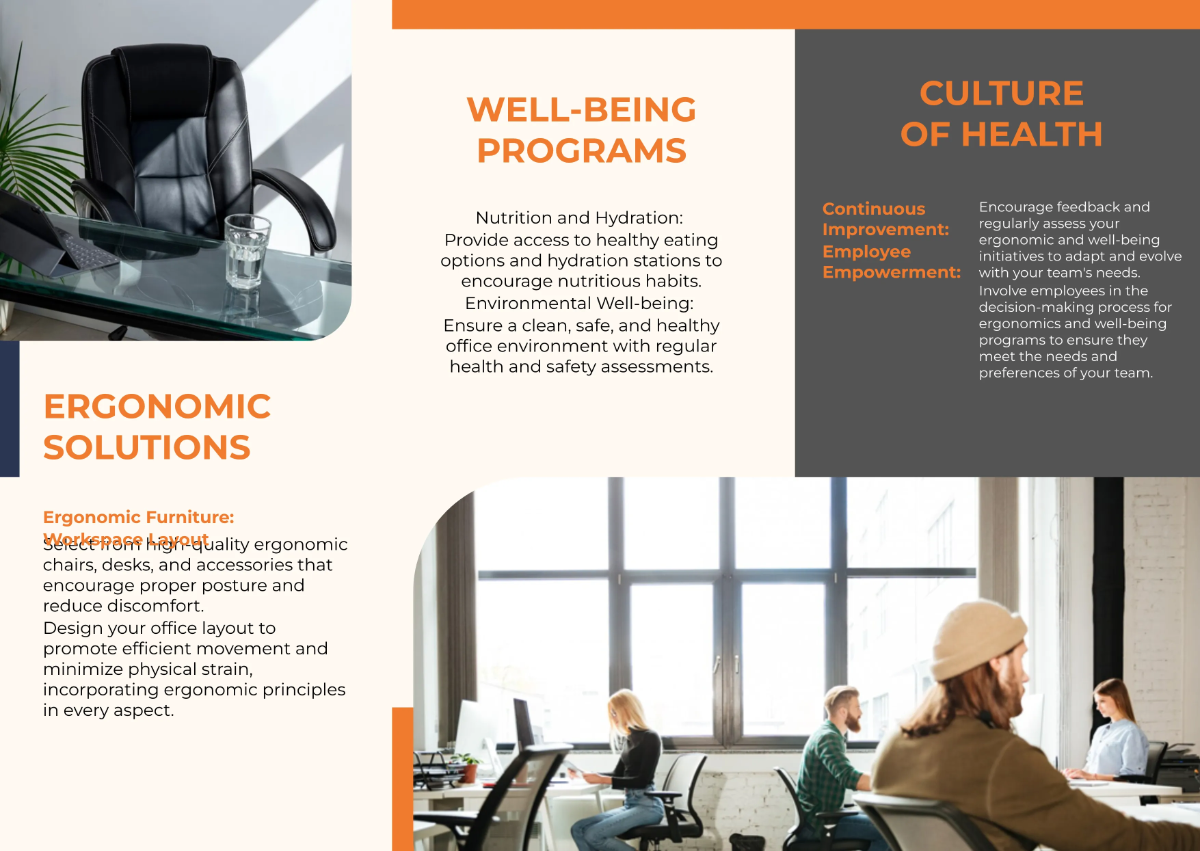 Free Office Ergonomics and Well-being Pamphlet Template to Edit Online