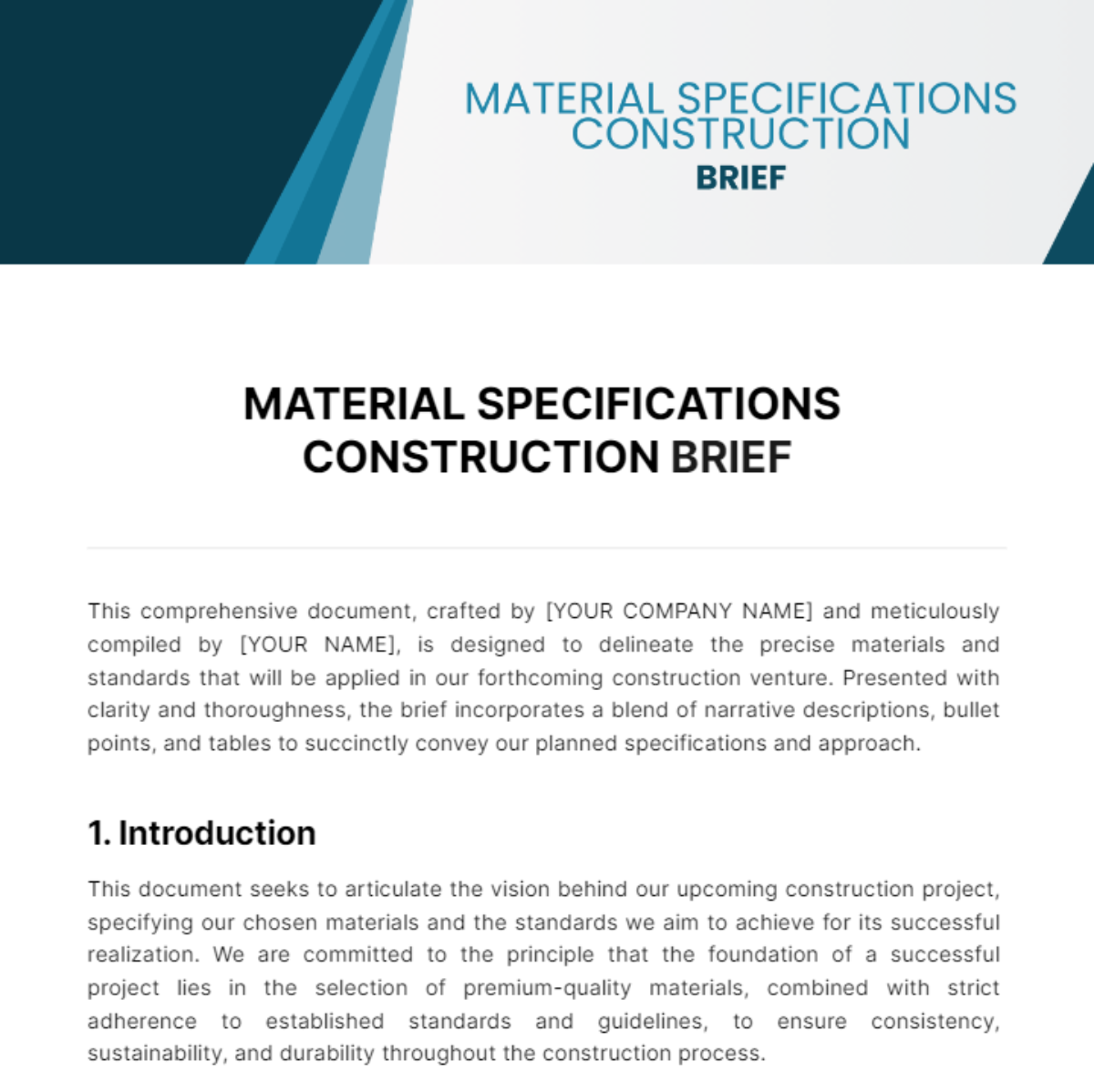 Material Specifications Construction Brief Template - Edit Online & Download