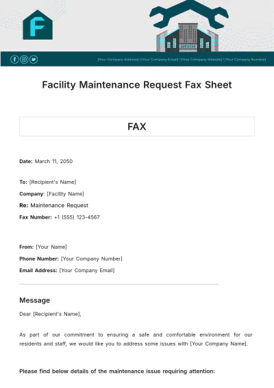 Free Facility Maintenance Request Fax Sheet Template to Edit Online
