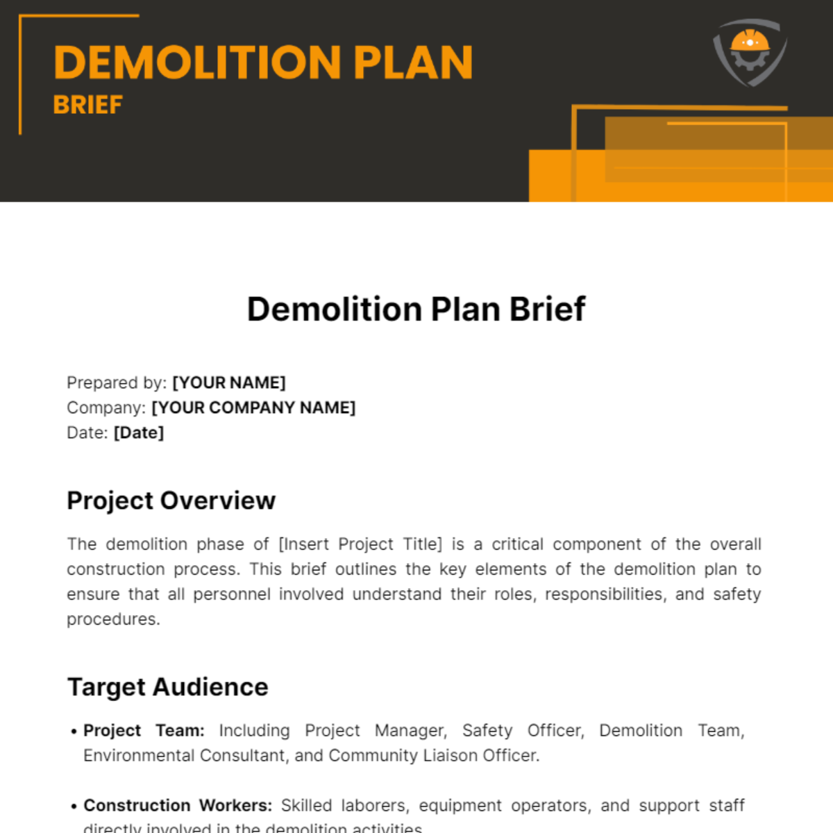 Demolition Plan Brief Template - Edit Online & Download