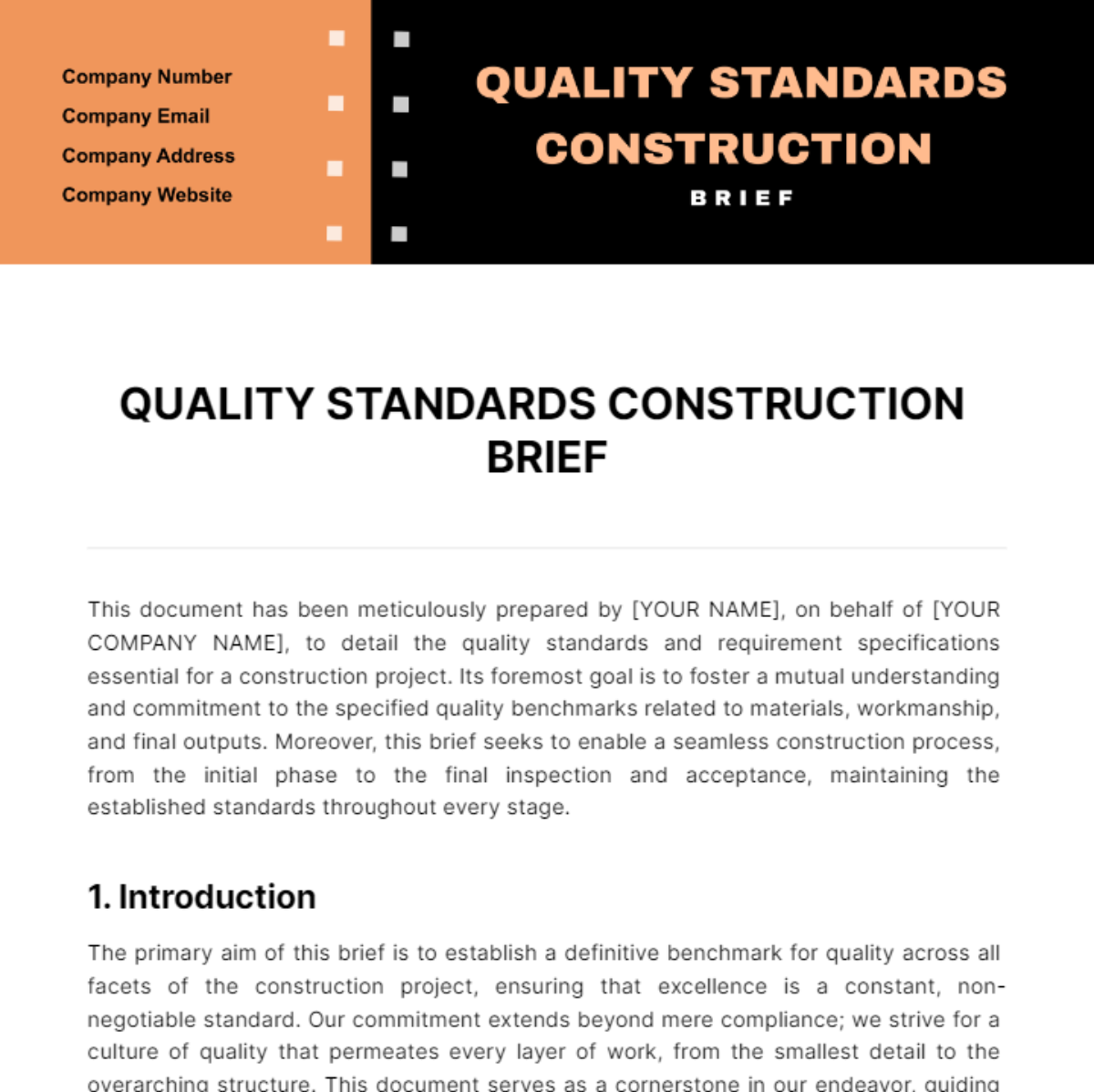 Quality Standards Construction Brief Template - Edit Online & Download