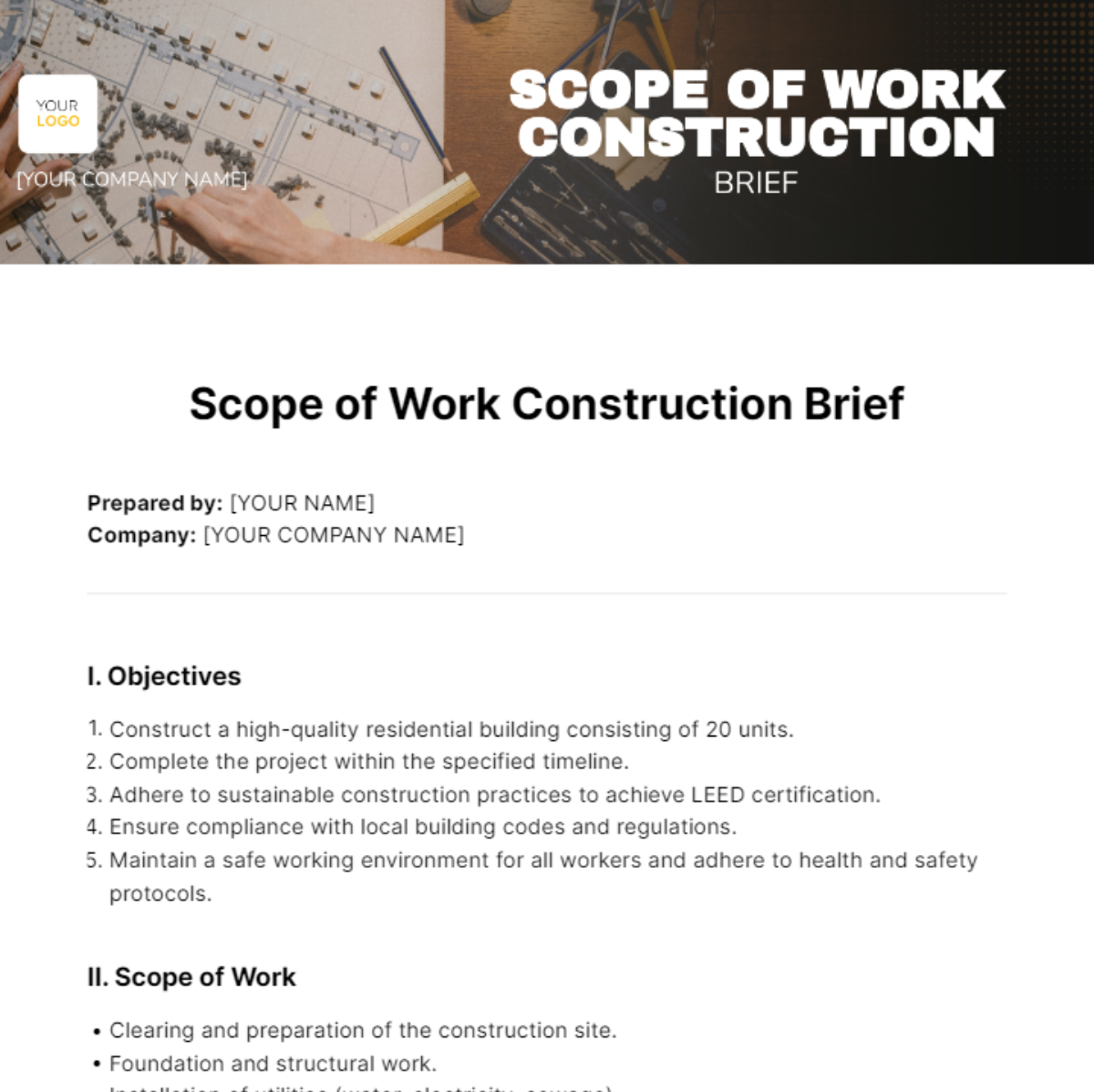 Scope of Work Construction Brief Template - Edit Online & Download