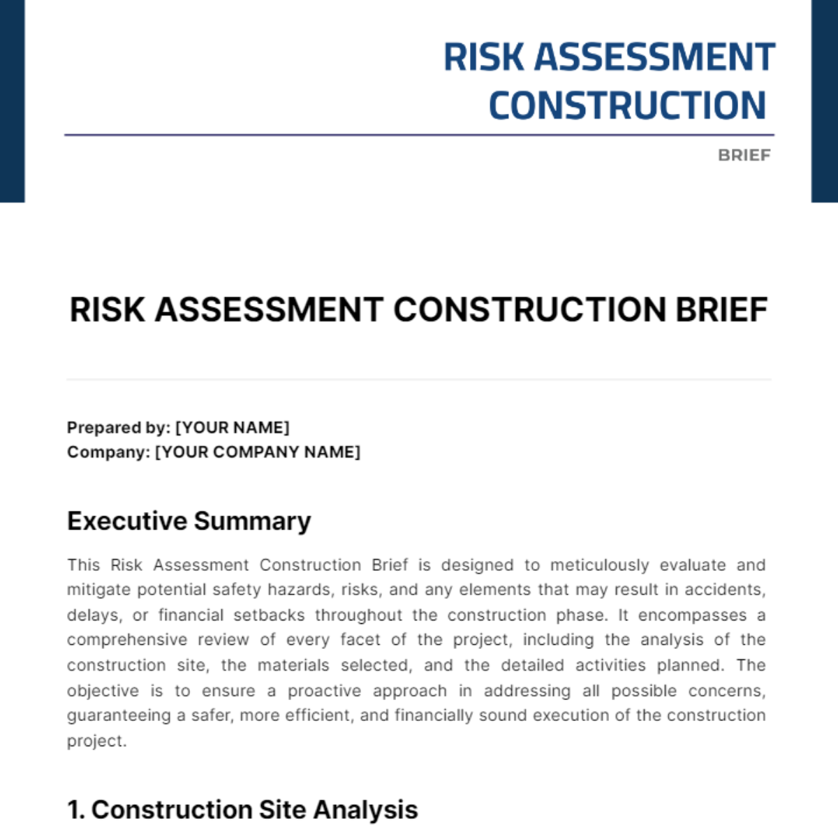 Risk Assessment Construction Brief Template - Edit Online & Download