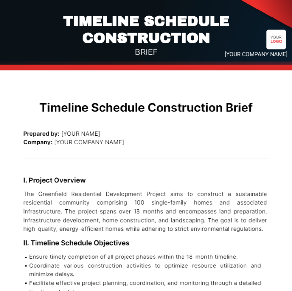 Timeline Schedule Construction Brief Template - Edit Online & Download