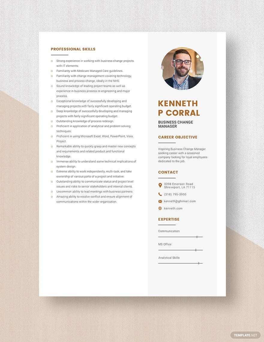 Free Business Change Manager Resume Download In Word Apple Pages 