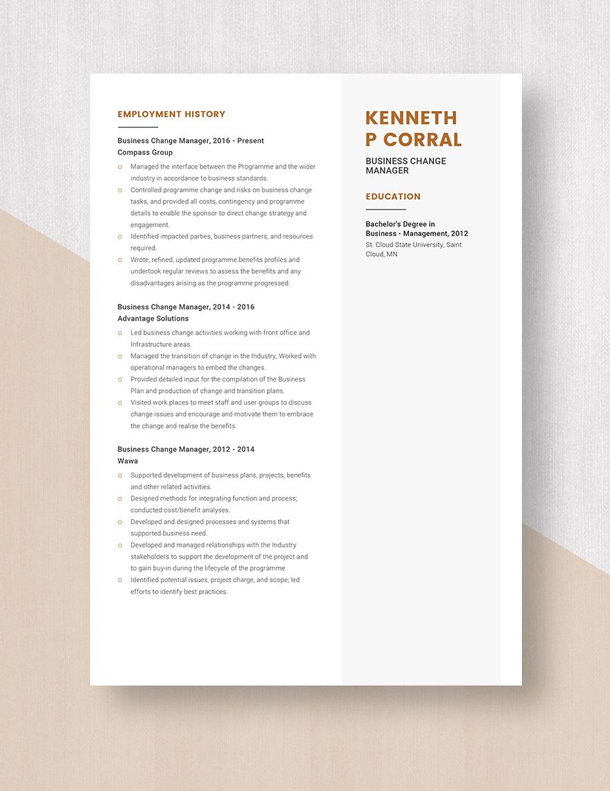 Business Change Manager Resume