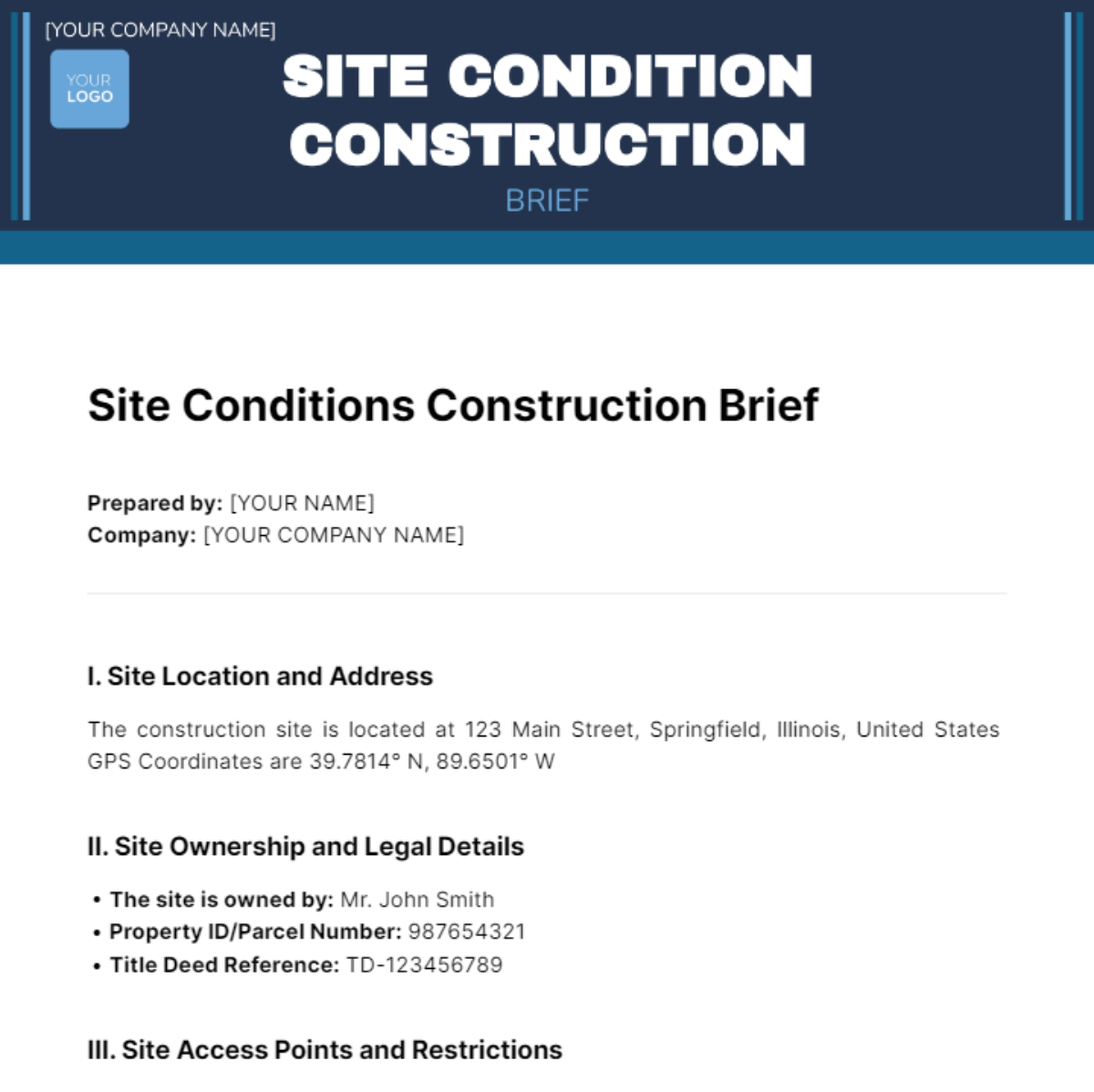 Site Conditions Construction Brief Template - Edit Online & Download