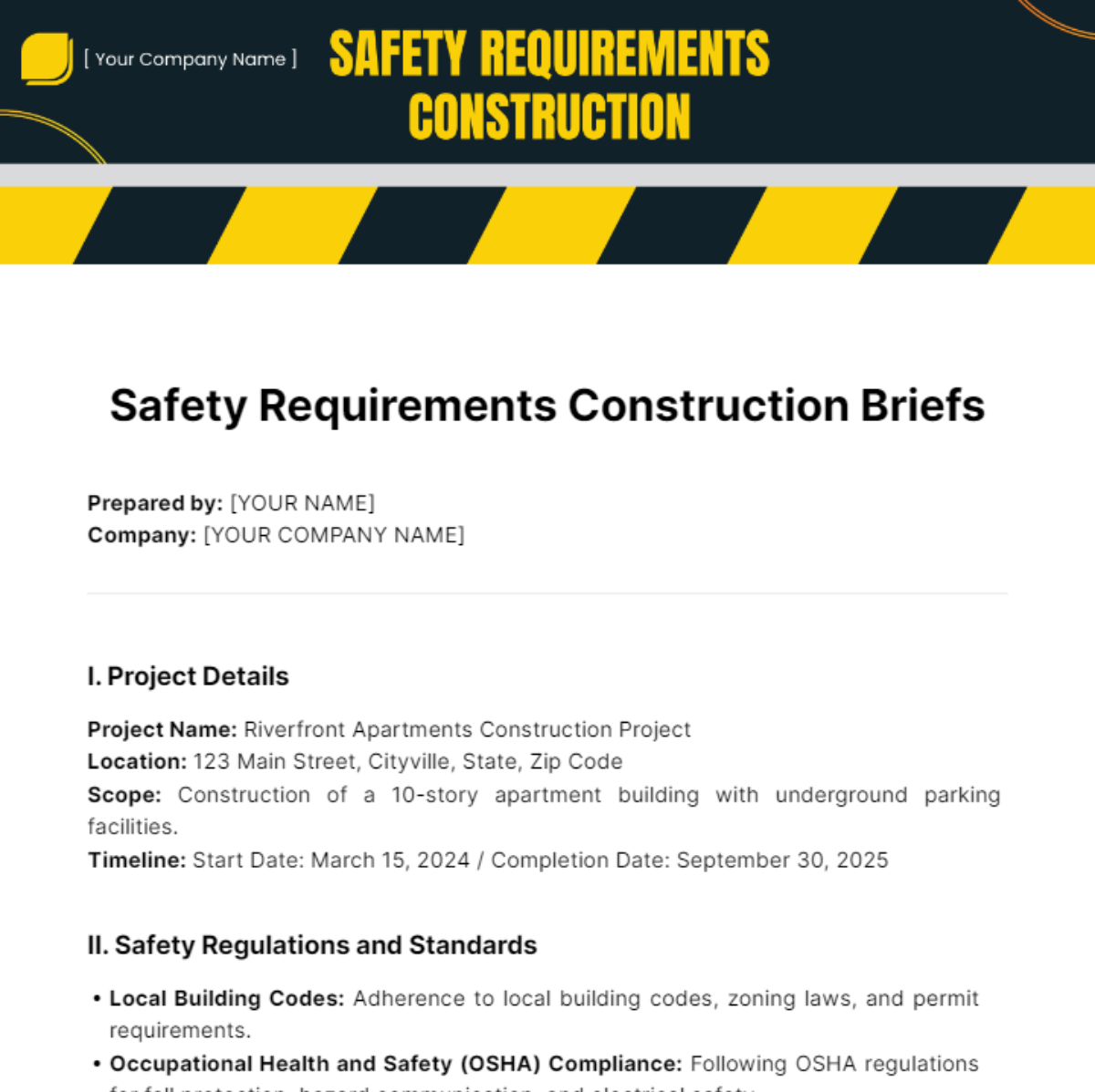 Safety Requirements Construction Brief Template - Edit Online & Download