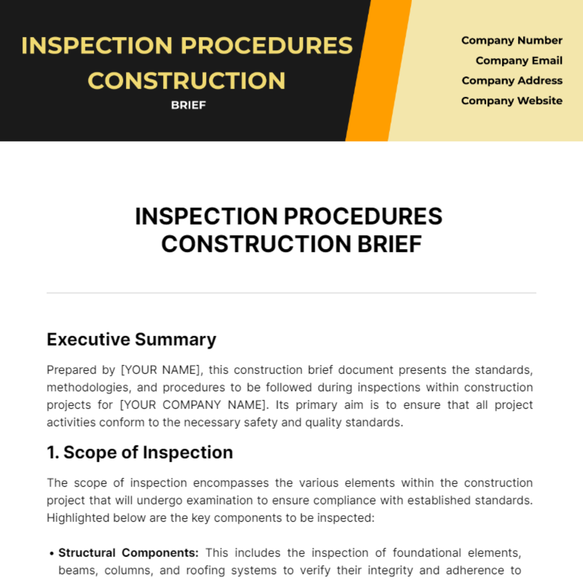 Inspection Procedures Construction Brief Template - Edit Online & Download