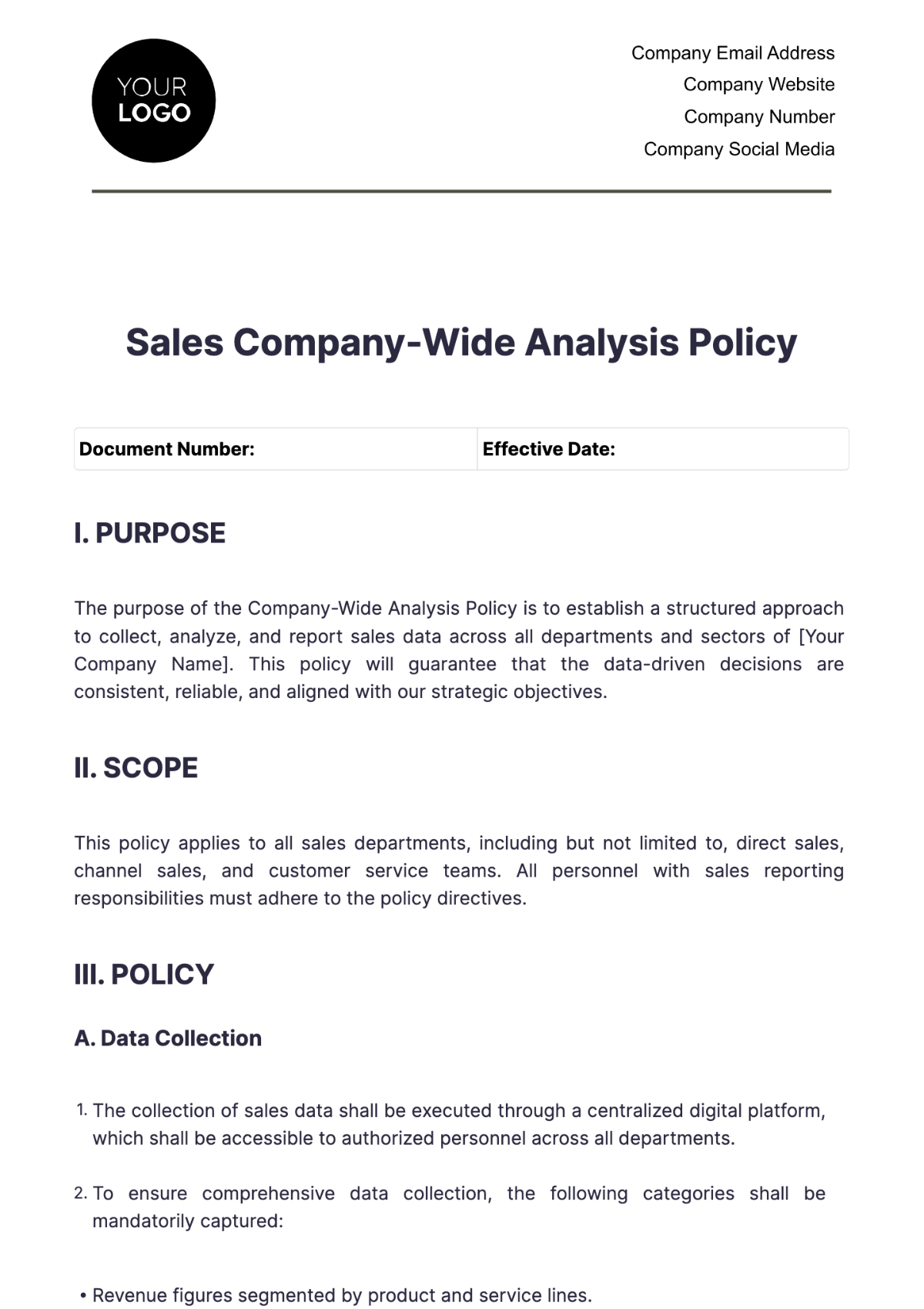 Sales Company-wide Analysis Policy Template - Edit Online & Download