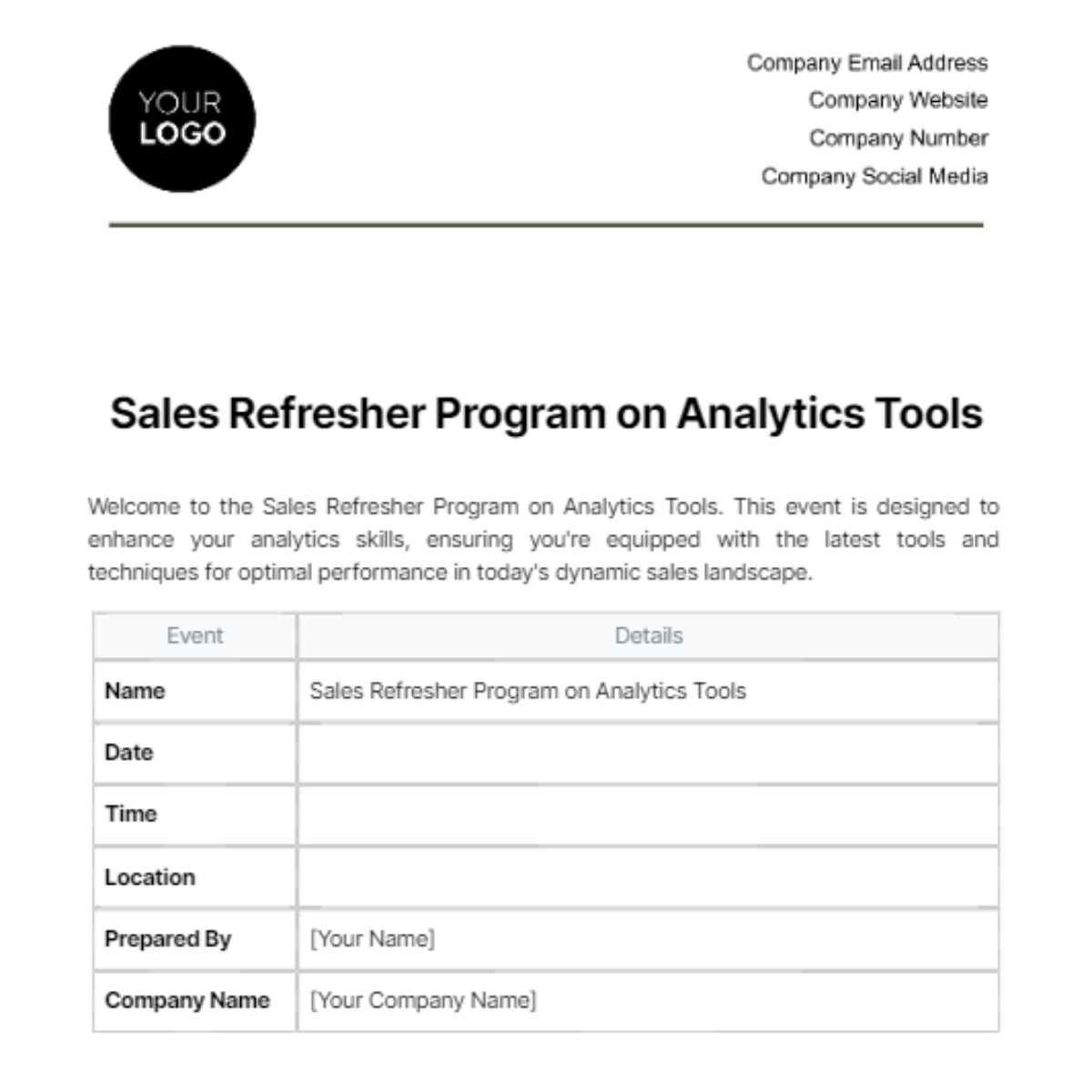 Free Sales Refresher Program on Analytics Tools Template