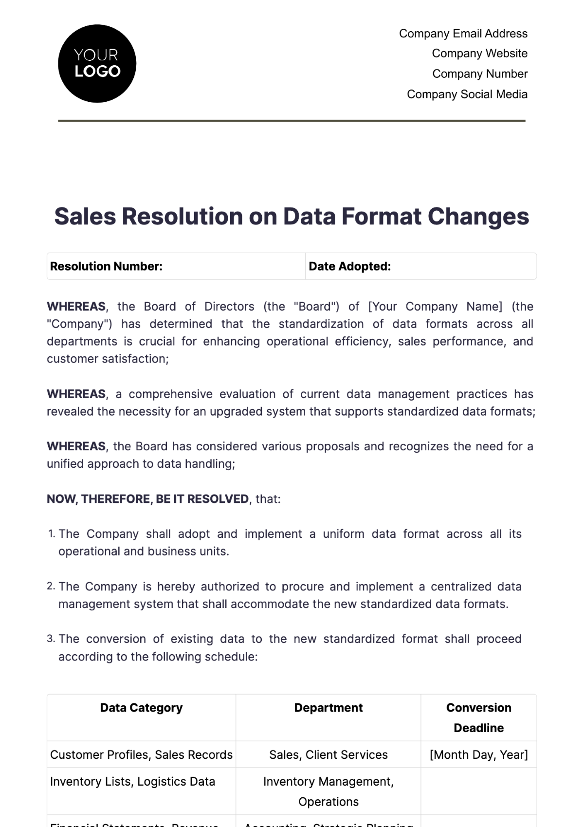 Sales Resolution on Data Format Changes Template - Edit Online & Download