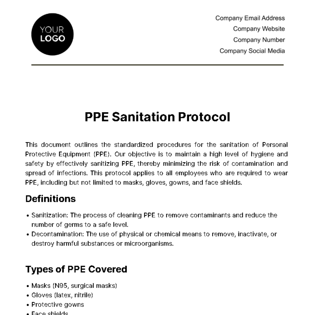 PPE Sanitation Protocol Template