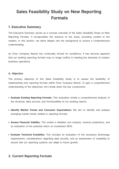 Free Sales Feasibility Study on New Reporting Formats Template to Edit Online