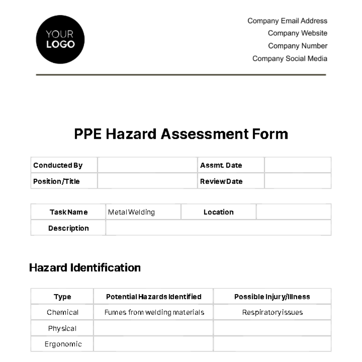 PPE Hazard Assessment Form Template