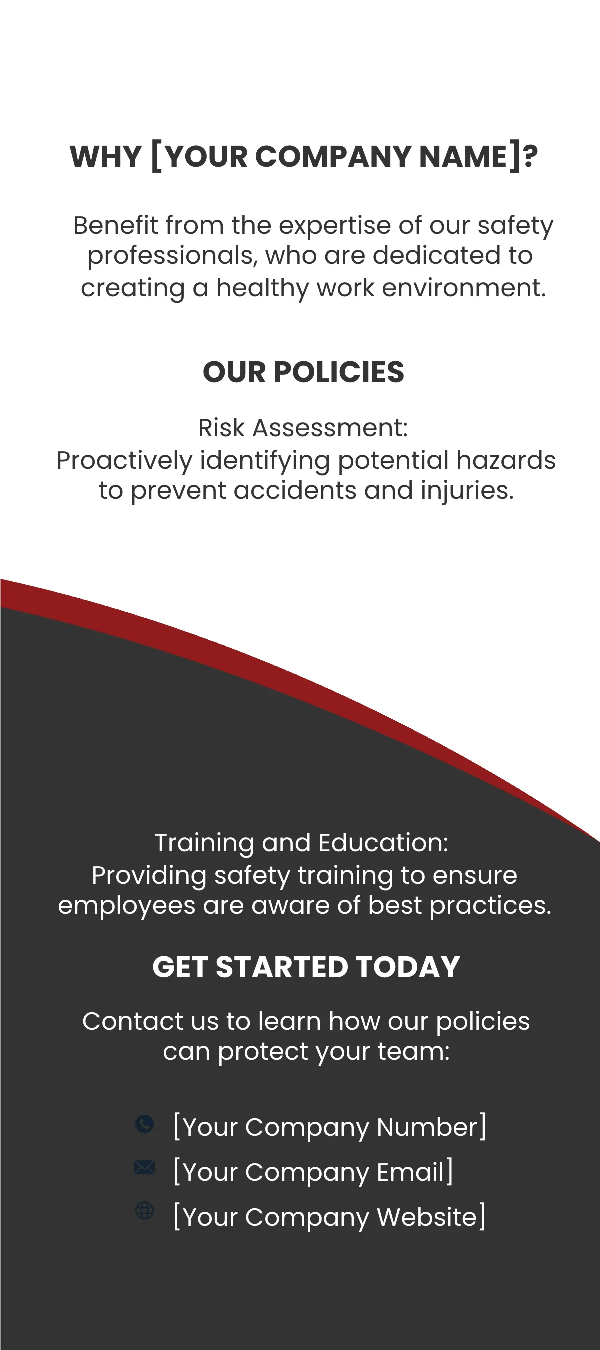 Free Workplace Safety and Health Policies Rack Card Template to Edit Online