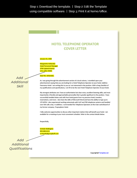 Hotel Telephone Operator Template
