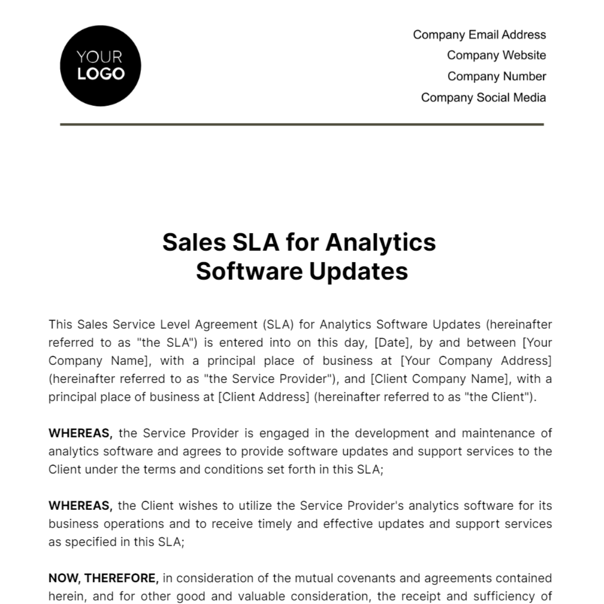 Free Sales SLA for Analytics Software Updates Template