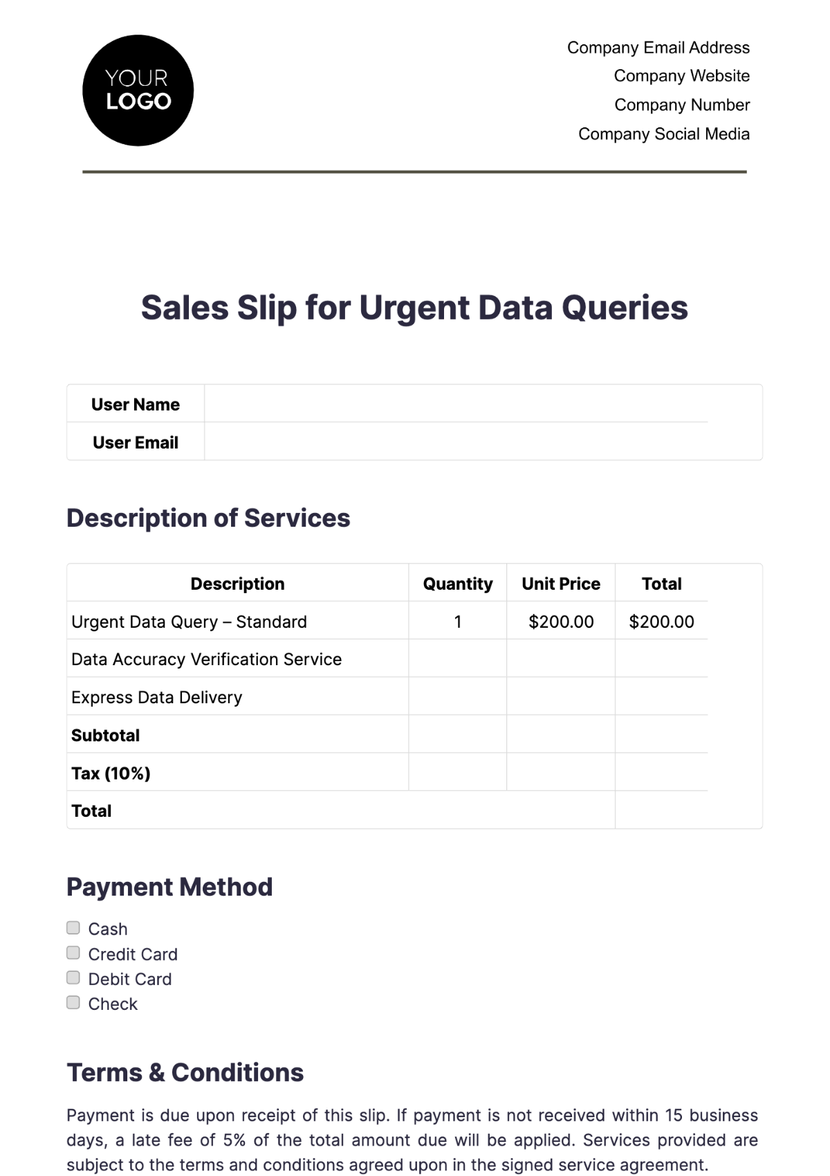 Sales Slip for Urgent Data Queries Template - Edit Online & Download