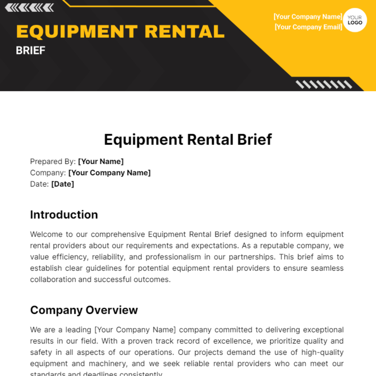 Equipment Rental Brief Template - Edit Online & Download