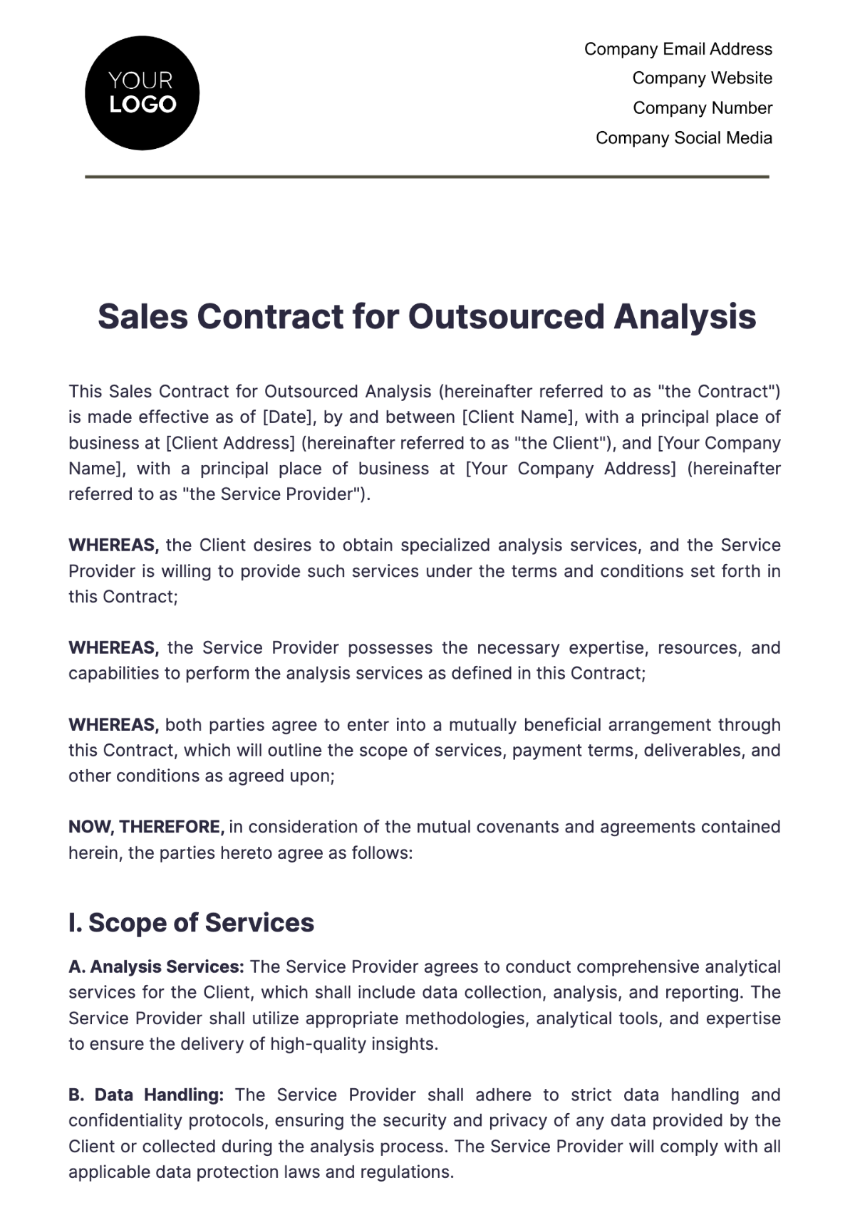 Sales Contract for Outsourced Analysis Template - Edit Online & Download