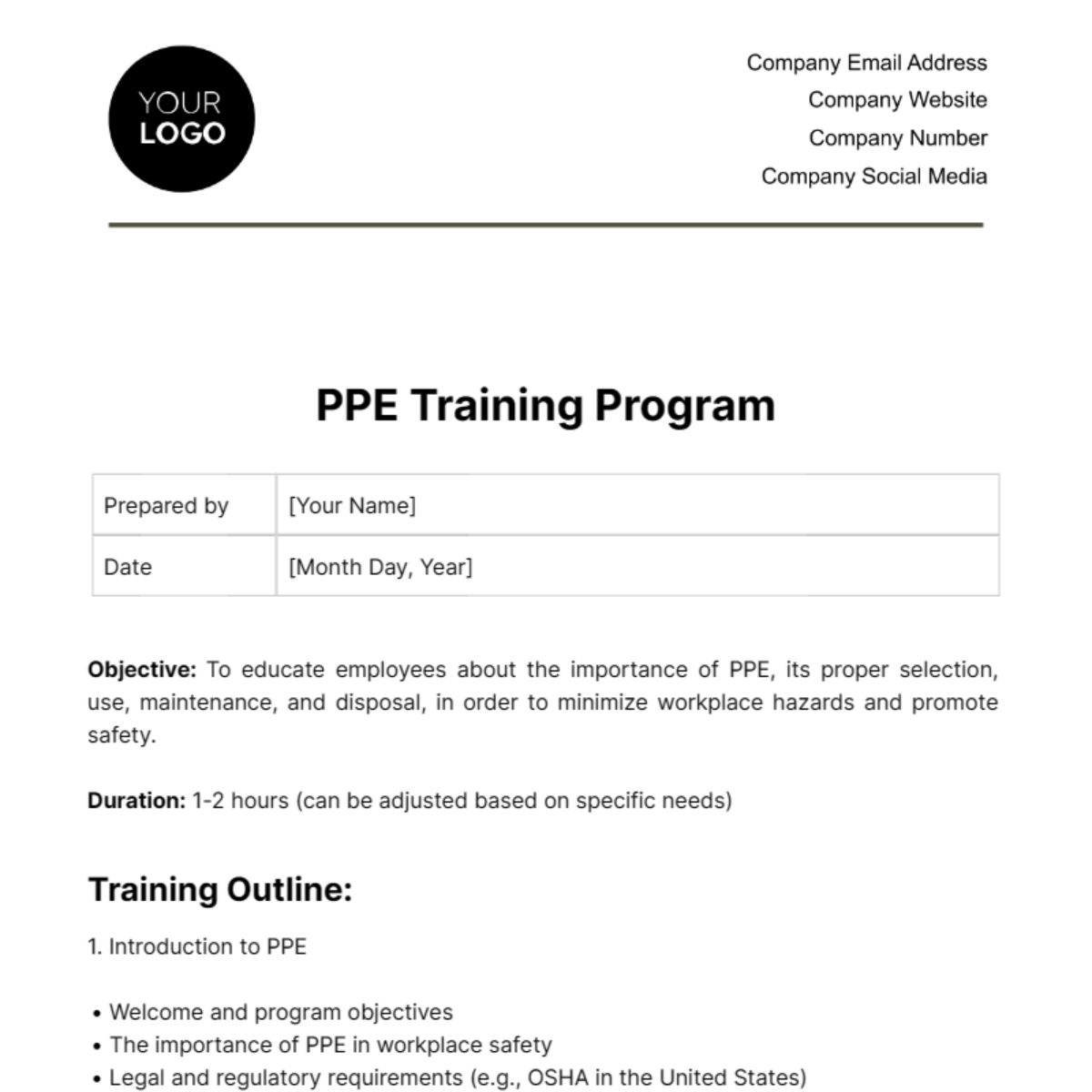 PPE Training Program Template