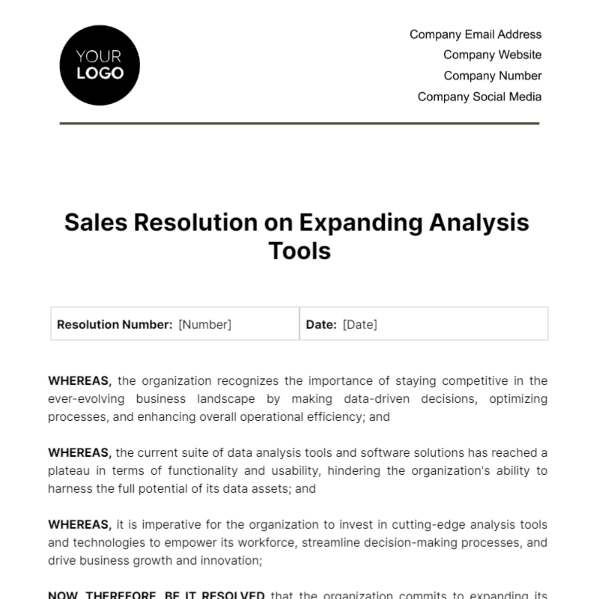 Sales Resolution on Expanding Analysis Tools Template