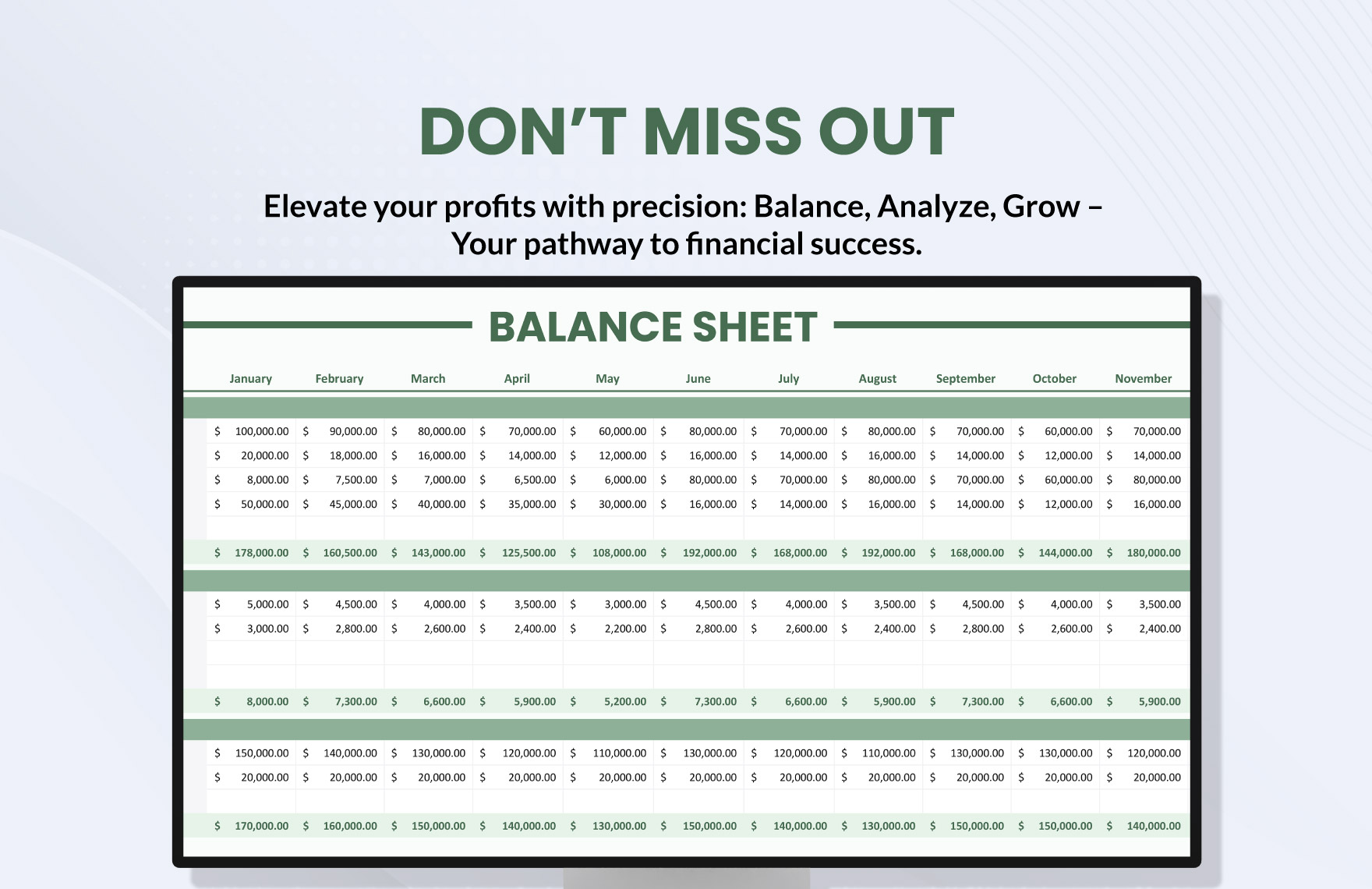 Profit Balance Sheet Template